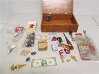 Wooden Case Loaded w/ Jewelry & Misc Smalls
