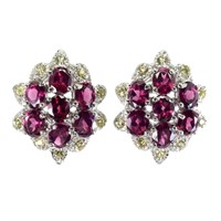 Natural Unheated Rhodolite Garnet & Sapphire  Earr