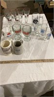 Drinking glasses, various glass cups,