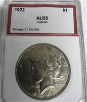 1922 Silver Dollar Slab AU55 Cleaned