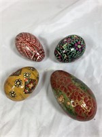 4 Hand Painted Wooden Eggs