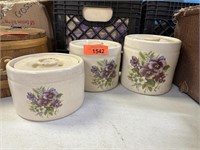 3PC STONEWARE POTTERY CANISTERS