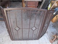 Metal Fireplace Screen w/ Beveled Glass Accents