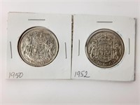 1950 / 1952 SILVER COIN / 50 CENTS CANADIAN