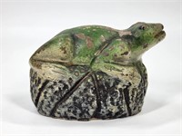 ANTIQUE COMPOSITION PAINTED FROG BANK