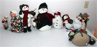 3 Anna Lee Figures, 6 other cloth snowman figures
