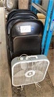 5 metal folding chairs and fan that works