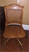 Vintage Style Oak Caned Back Desk Chair on Wheels