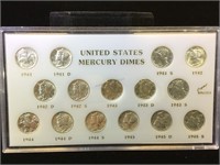 US Mercury Dimes 1941- 1945, (15 coins)