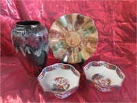 Asian Style Plate, Vase, & Bowls