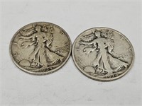 2- 1934 Walking Liberty Half Dollar Silver Coins