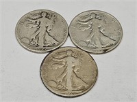 3- 1927 S  Walking Liberty Half Dollar Silver Coin