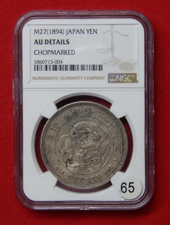 M27 (1894)  Japan Yen NGC AU Details Chopmarks