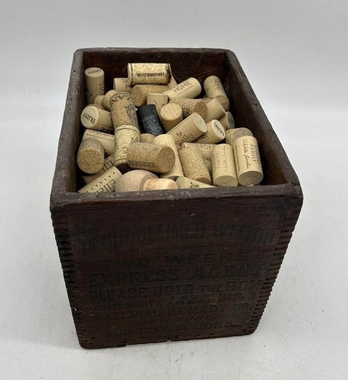 National Remedy Co Wooden Crate w Corks