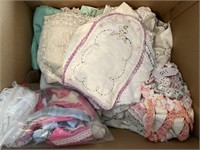 Large Box of Dolies & Linens