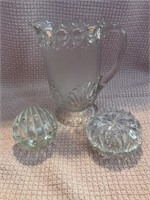 8" Glass Pitcher & Boxes Clam Shell