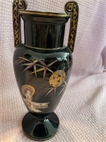 14" Black Porcelain Asian Painted Vase