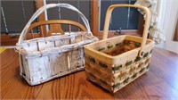 2 baskets, wood woven, canning, fruit, harvest,
