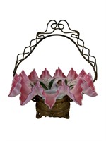 Victorian Pink Hand Painted Ruffled Bridal Basket