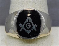 Sterling Silver black onyx GAR ring, size 12.