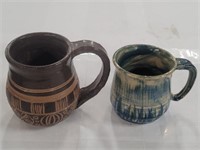 Two Hand Made Pottery Mugs