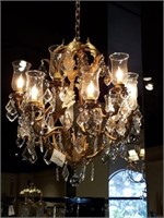 Chandelier 12 Light w/ Crystals & Glass Shades