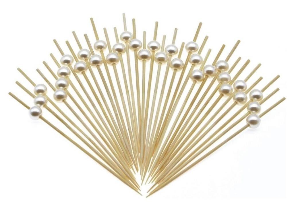 MINISLAND 100PCS White Pearl Bamboo Cocktail Picks