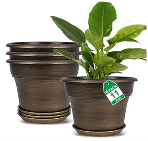 Plant Planters Pots 4 Pack, 11” Plastic Flower Pot