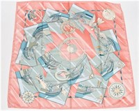 Hermes, "Face au Large" Silk Scarf in Pink