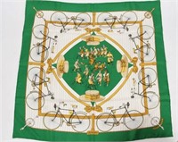 Hermes, "Les Becanes" Silk Scarf in Green