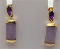 14k Gold, Amethyst & Purple Jade Earrings