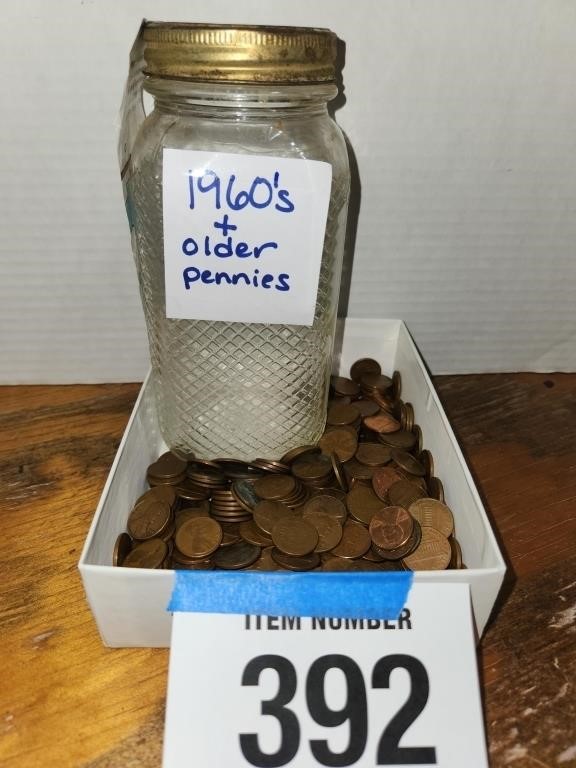 Jar of pennies (300+) w/ jar - only 1 wheat penny