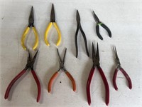 8 misc needle nose pliers.  Pittsburgh, Craftsman,