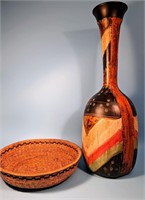 Oversized Wood Decorative Vase & Basket