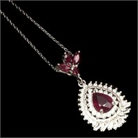 Pear Red Ruby 9x7 MM Necklace