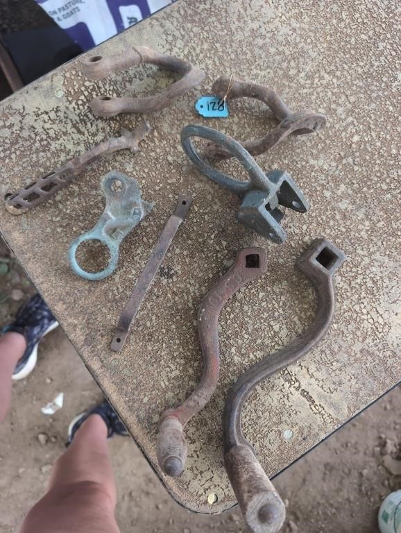 Old handles, stove eye handle, misc iron ware