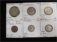 (6) SILVER GREAT BRITAIN COINS