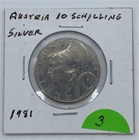 1981 Austria 10 Schilling Silver Coin