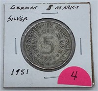 1951 Germany Silver 5 Mark Coin