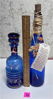 Vtg Cobalt Blue Decanter&Bottle