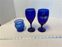 Stained blue glass misc cups and glasses