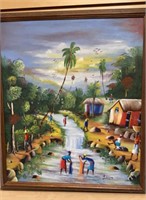Framed Haitian Painting Signed by Artist
