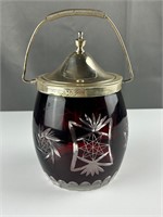 Red glass covered compote