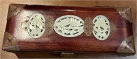 large chinese rose wood box with 3 pieces of jade