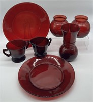 8pc Anchor Hocking Ruby Red Dishes