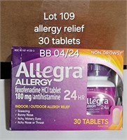 BB 4/24 Allergy Relief Tablets ALLEGRA PK/90