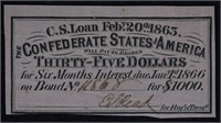 1863 Confederate Bond Coupon; Civil War