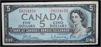 1954 CAD $5 Banknote