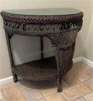 Wicker Half Round Hallway Table with Glass Top
