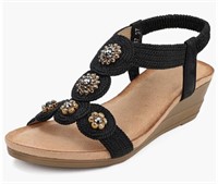 Sz 9 SHIBEVER Wedge Sandals for Women Elastic Anr